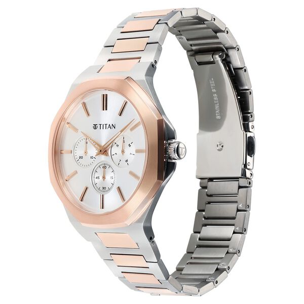 Titan Classic Slim Multifunction Multifunction Silver Dial Multicoloured Stainless Steel Strap Watch For Men - image number 3