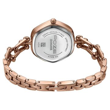 Poze Poze Quartz Analog White Dial Rose Gold Metal Strap Watch For Women