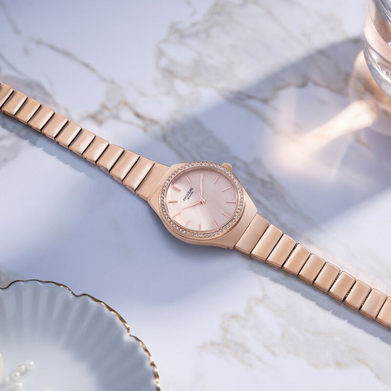 Sonata Poze Quartz Analog Pink Dial Metal Strap Watch for Women