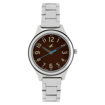 Fastrack Bare Basics Quartz Analog Brown Dial Stainless Steel Strap Watch for Girls
