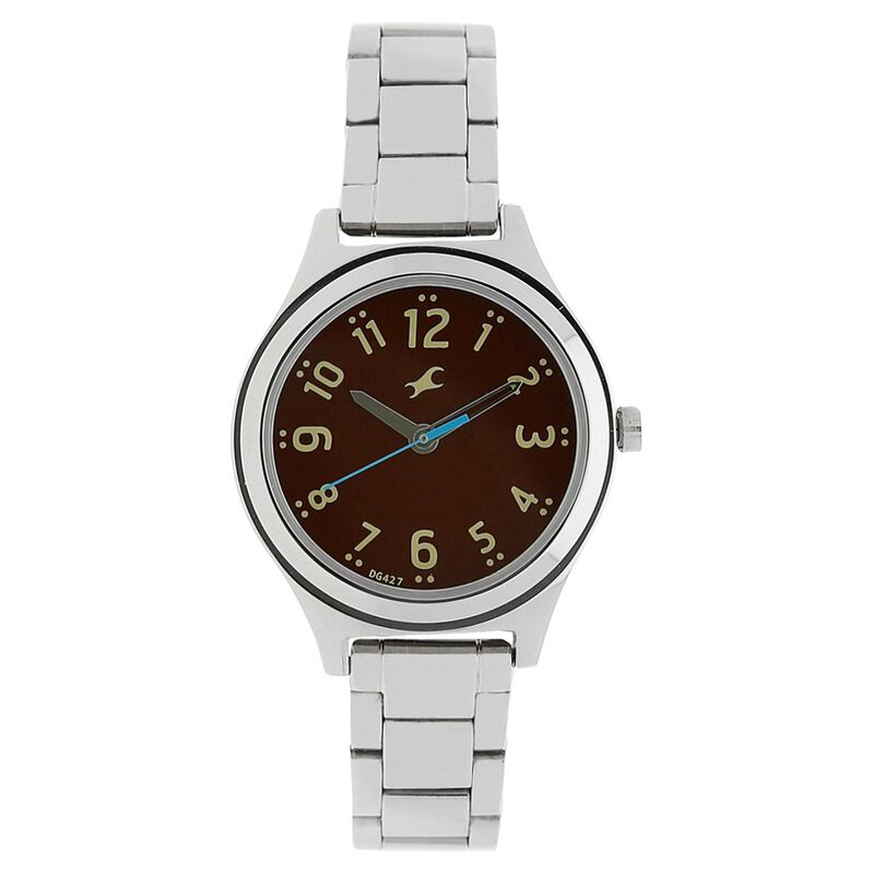 Fastrack Bare Basics Quartz Analog Brown Dial Stainless Steel Strap Watch for Girls