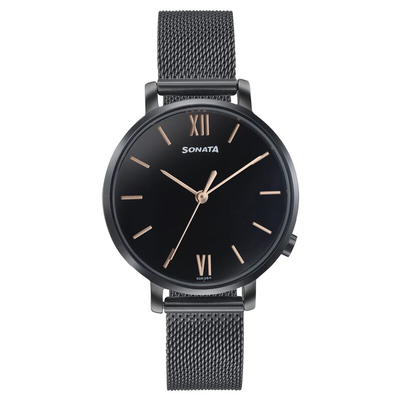 Sonata Elegent Essentials Quartz Analog Black Dial Stainless Steel Strap Watch For Women