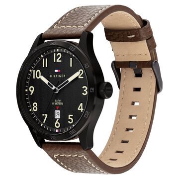 Tommy Hilfiger Quartz Analog with Date Black dial Leather Strap Watch for Men