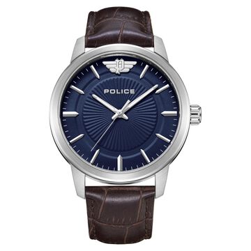 Police Quartz Analog Blue Dial Leather Strap Watch for Men