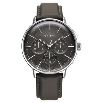 Titan Light leathers Multifunction Anthracite Dial Leather Strap Watch For Men