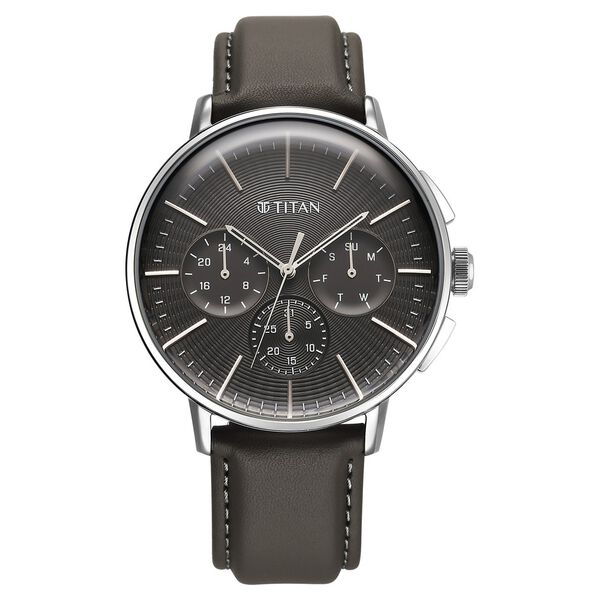 Titan Light leathers Multifunction Anthracite Dial Leather Strap Watch For Men - image number 0