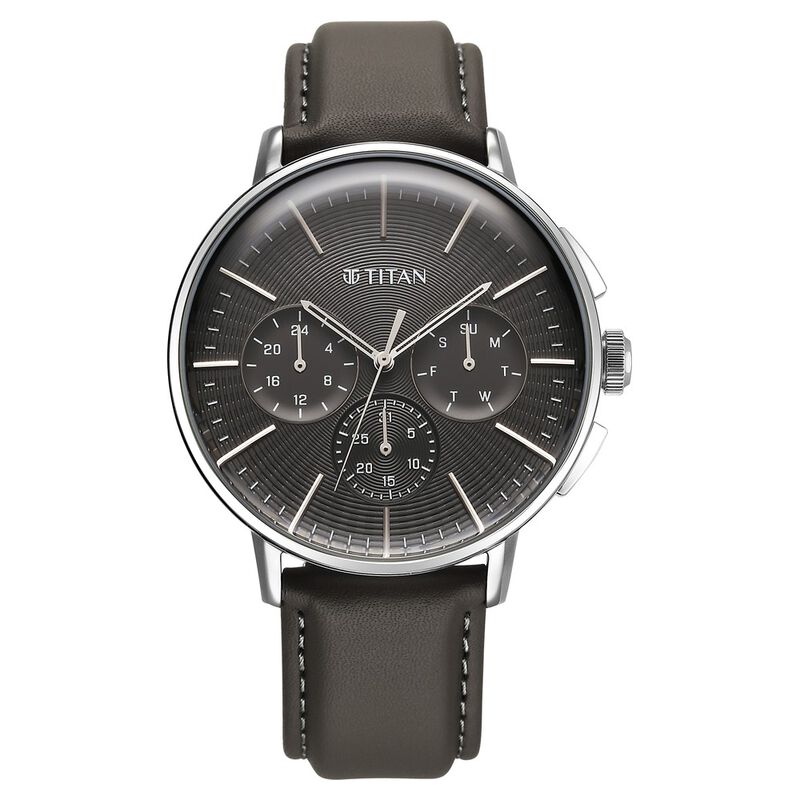 Titan Light leathers Multifunction Anthracite Dial Leather Strap Watch For Men