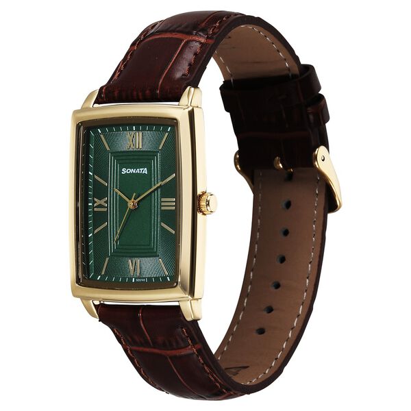 Sonata Festive Quartz Analog Green Dial Leather Strap Watch For Men - image number 1