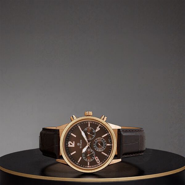 Titan Men's Metropolitan Luxe: Multifunction brown Dial with leather Strap - image number 0