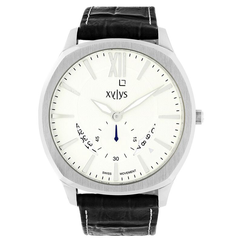 Xylys Quartz Analog with Date Off White Dial Leather Strap Watch for Men - image number 0