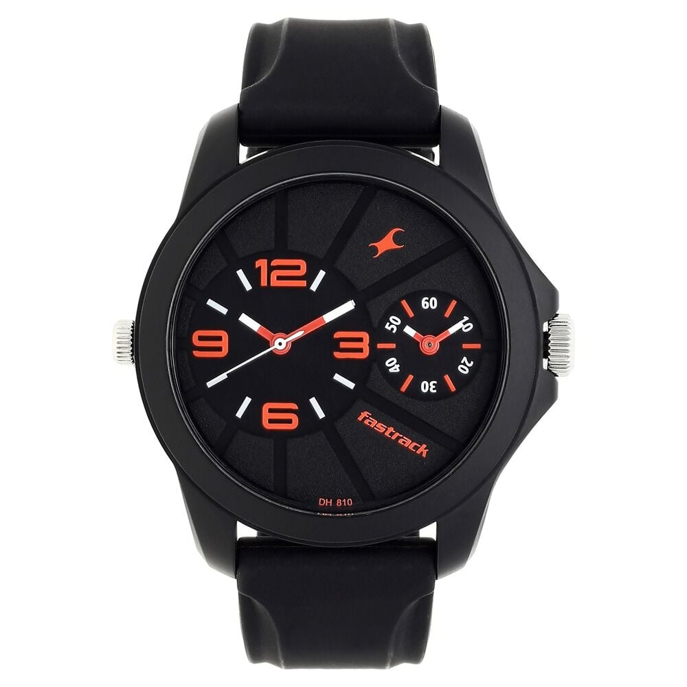 Buy Online Fastrack Quartz Analog Black Dial Silicone Strap Watch for Guys nr38042pp01 Titan
