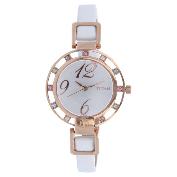 Titan Quartz Analog Silver Dial Leather Strap Watch for Women - image number 0