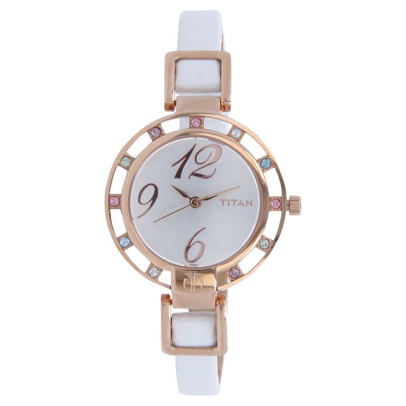 Titan Quartz Analog Silver Dial Leather Strap Watch for Women