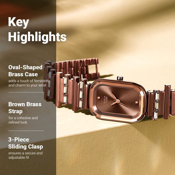 Raga Women's Love all: Elegant Oval Brown Dial & Metal Strap Watch - image number 3