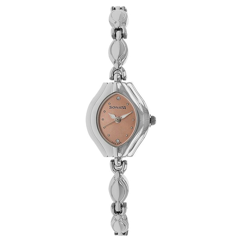 Sonata Quartz Analog Peach Dial Stainless Steel Strap Watch for Women
