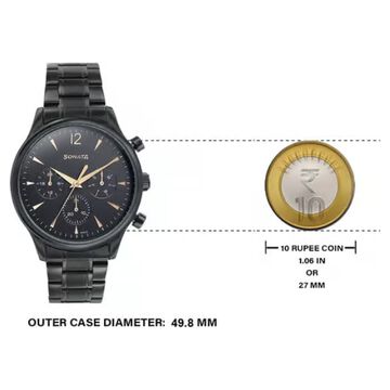 Sonata Wedding Edit Quartz Multifunction Black Dial Stainless Steel Strap Watch For Men