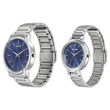 Sonata Quartz Analog Blue Dial Metal Strap Watch for Couple
