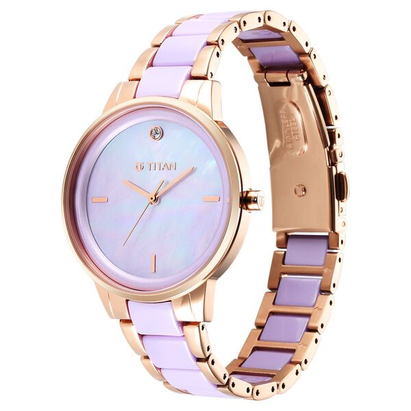Titan Purple Ceramics Mother of pearl Dial Analog Steel and Ceramic Strap Watch for Women - image number 2