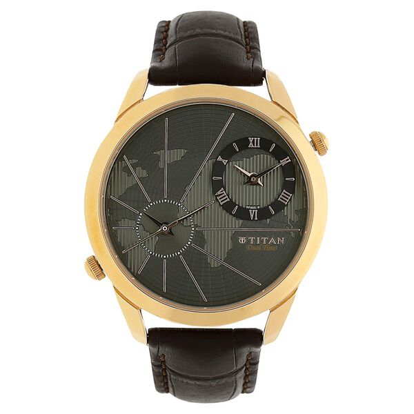 Titan Globe Trotter Anthracite Dial Dual Time Leather Strap watch for Men - image number 0