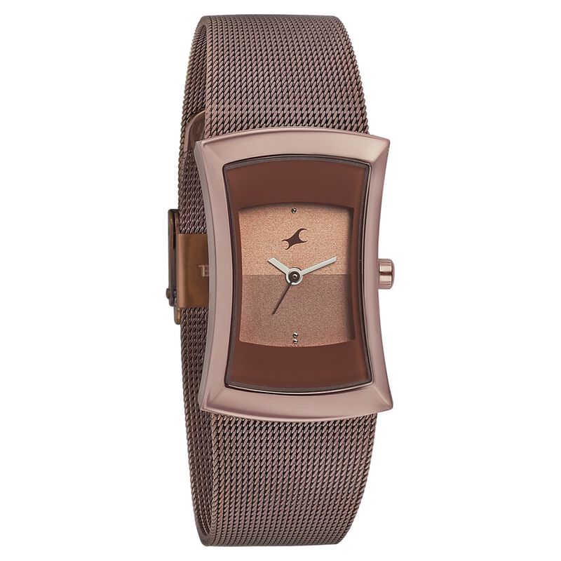 Fastrack Pulse Quartz Analog Brown Dial Stainless Steel Strap Watch for Girls