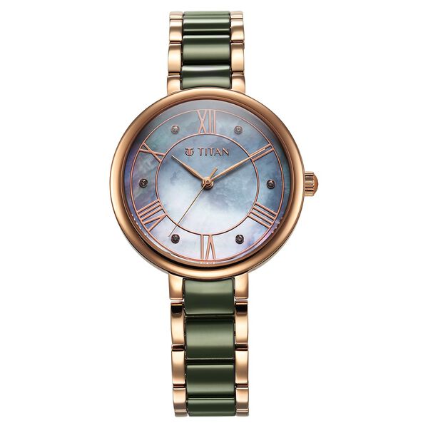 Titan Purple ceramics Quartz Analog Mother Of Pearl Dial Steel & Ceramic Strap Watch for Women - image number 0