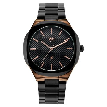 Vyb Challenger By Fastrack Quartz Analog Black Dial Black Stainless Steel Strap Watch For Guys