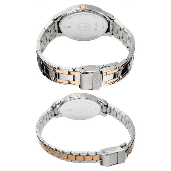 Titan Bandhan Quartz Analog with Date Silver Dial Two Toned Stainless Steel Strap Watch For Couple - image number 4