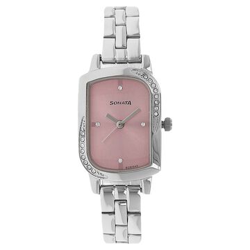 Sonata Quartz Analog Pink Dial Stainless Steel Strap Watch for Women