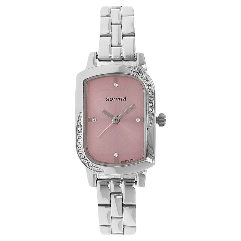 Sonata Quartz Analog Pink Dial Stainless Steel Strap Watch for Women - image number 0