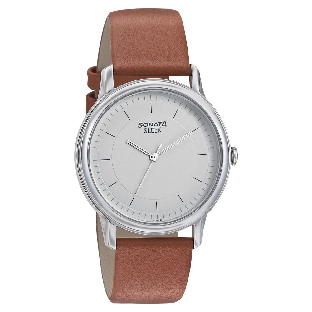 Buy Online Sonata Quartz Analog White Dial Leather Strap Watch for