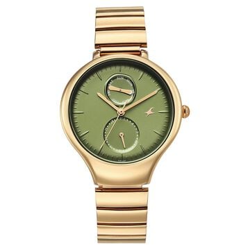 Fastrack Gelato champagne multifunction metal strap watch with Matcha green dial for Girls