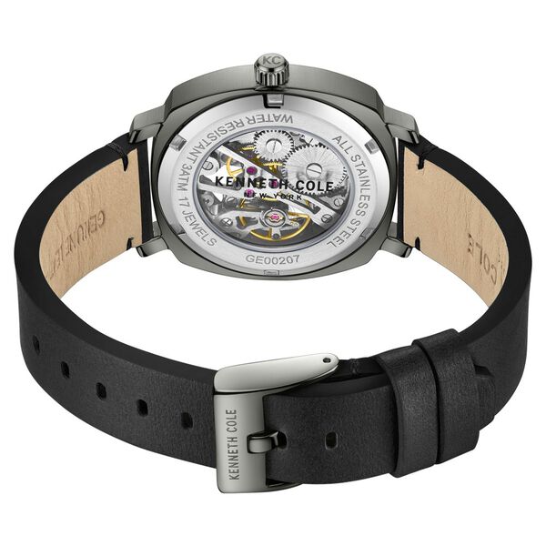Kenneth Cole Mechanical Hand Wound Analog Mechanical Black Dial Black Leather Strap Watch For Men - image number 4