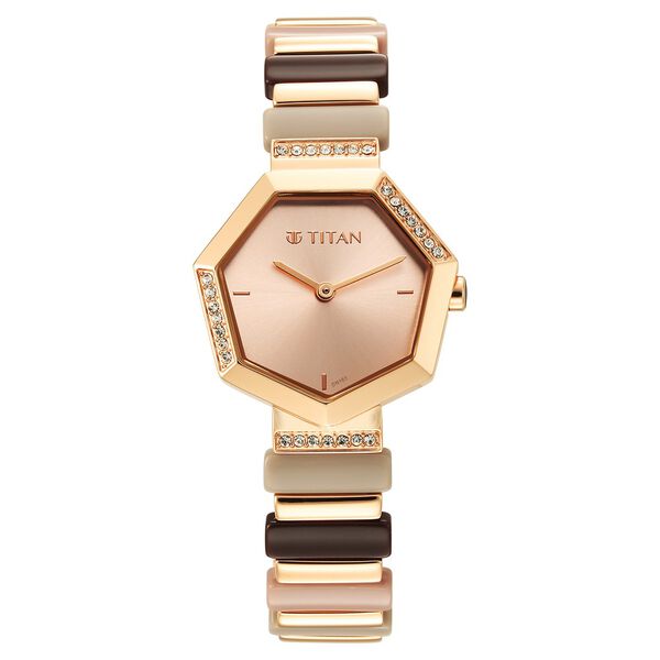 Titan Glitz Rose Gold Dial Analog Metal and Plastic Strap watch for Women - image number 1