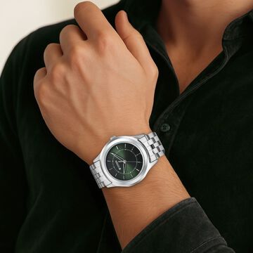 Titan Karishma Zing Quartz Analog Green Dial Silver Stainless Steel Strap Watch For Men