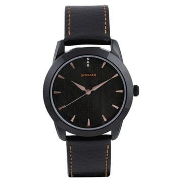 Sonata Quartz Analog Black Dial Leather Strap Watch for Men