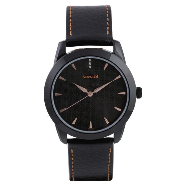 Sonata Quartz Analog Black Dial Leather Strap Watch for Men - image number 0
