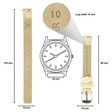 10 mm Off White Genuine Leather Strap for Women
