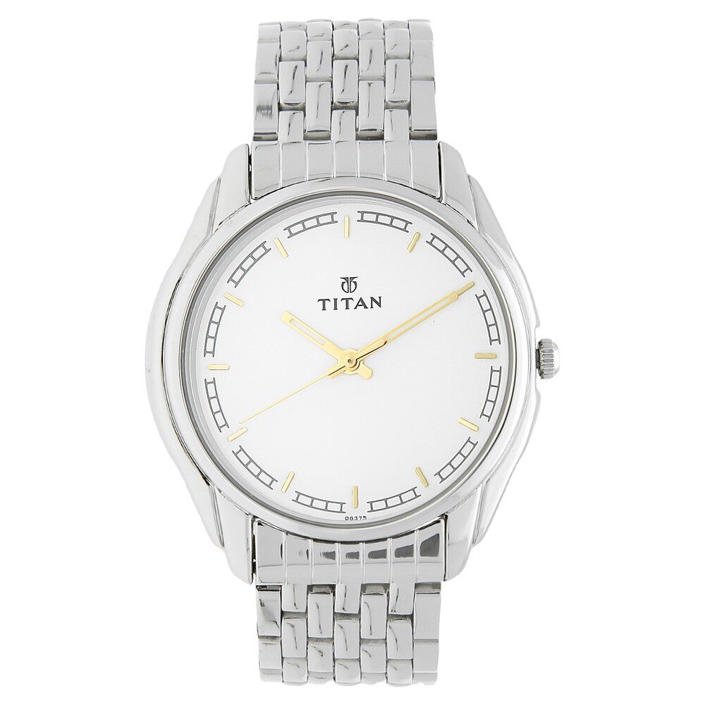 Buy Online Titan Quartz Analog White Dial Stainless Steel Strap Watch for Men nm1578sm05 Titan