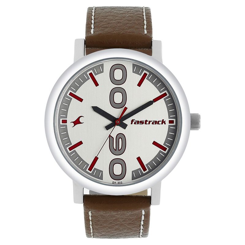 Fastrack Bold Quartz Analog White Dial Leather Strap Watch for Guys