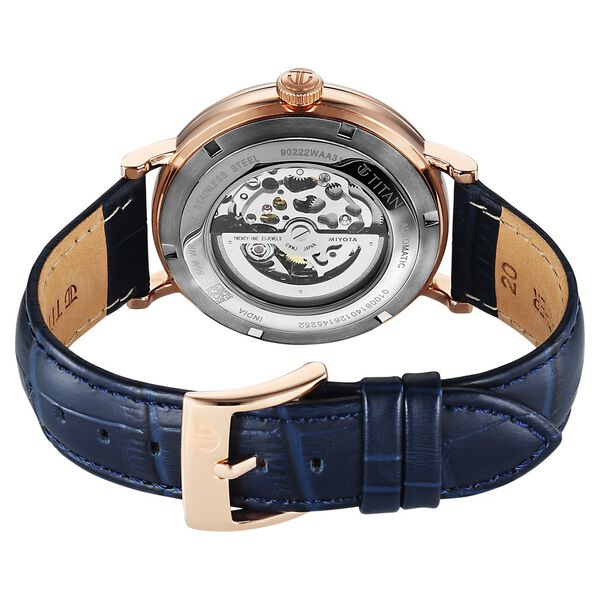 Titan Yin Yang Skeletal Automatic Analog with Rose Gold case, Blue Dial Blue Leather Strap Watch for Men - image number 5