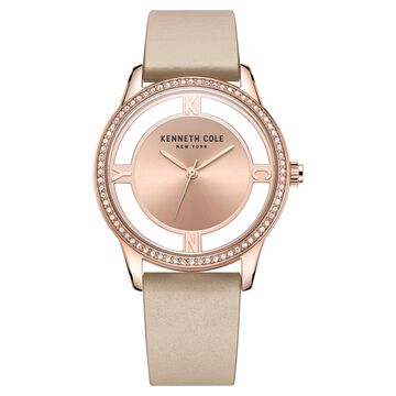 Kenneth Cole Quartz Analog Rose Gold Dial Brown Leather Strap Watch For Women