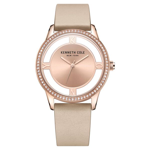 Kenneth Cole Quartz Analog Rose Gold Dial Brown Leather Strap Watch For Women - image number 0