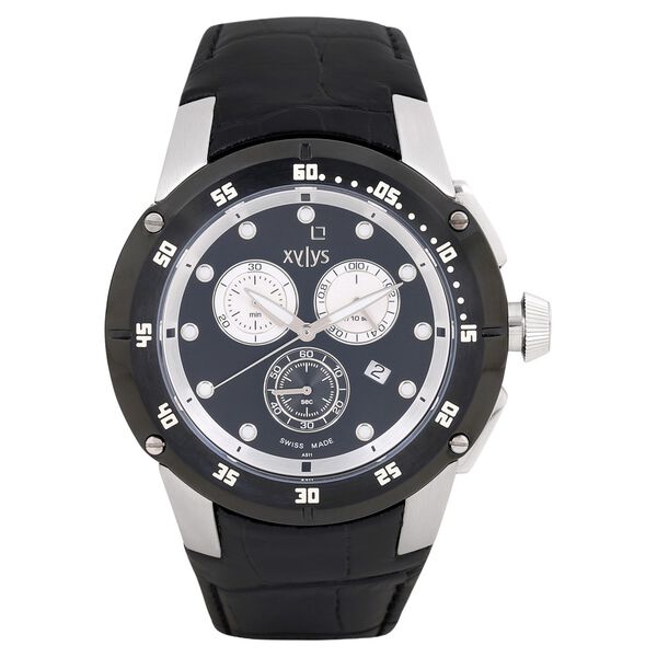 Xylys Swiss Chronograph Black Leather Strap and Black Dial Watch For Men - image number 0