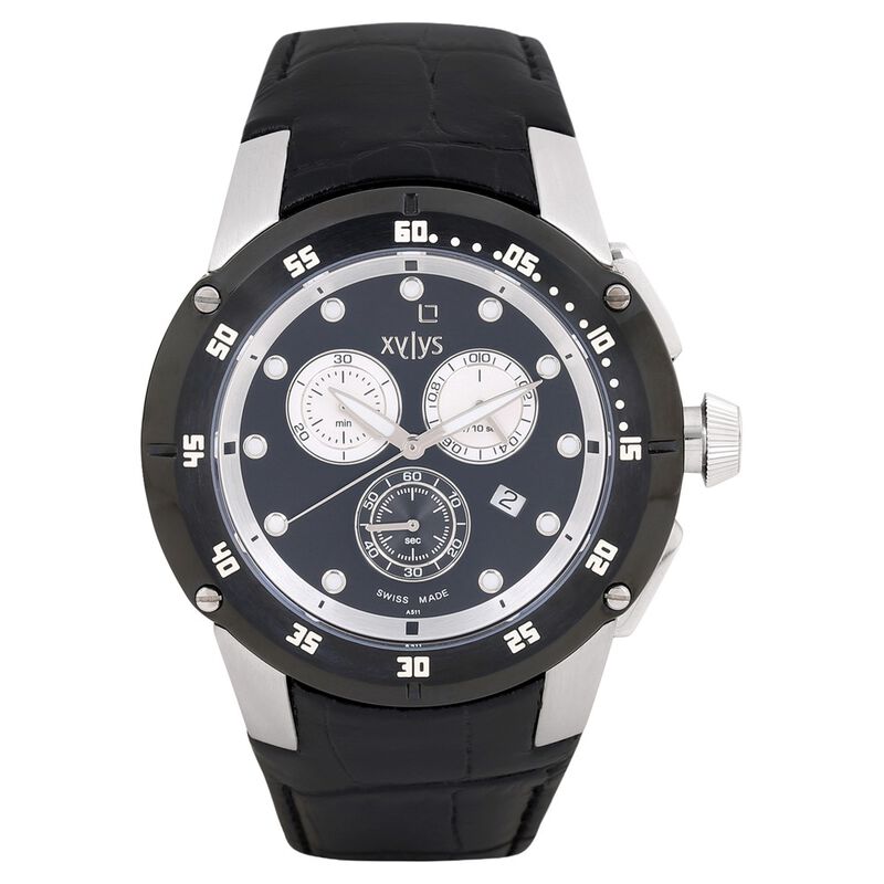 Xylys Swiss Chronograph Black Leather Strap and Black Dial Watch For Men