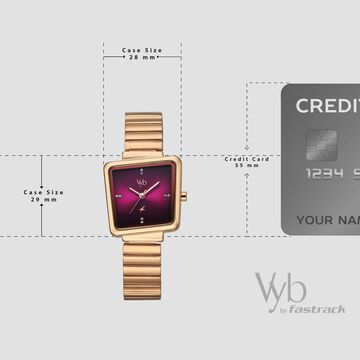 Vyb Striker By Fastrack Quartz Analog Purple Dial Rose Gold Metal Strap Watch For Girls