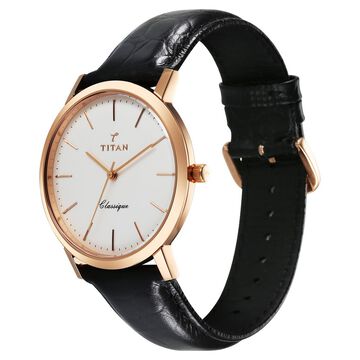 Titan 40 years Quartz Analog Silver Dial Black Leather Strap Watch For Men