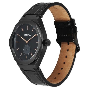 Titan Contour Analog with Small Second and Black Dial Black Leather Strap Watch for Men