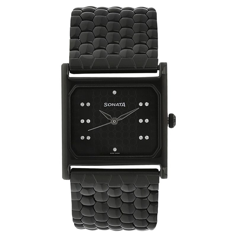 Sonata Glamors Black Dial Women Watch With Stainless Steel Strap
