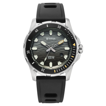 Titan Zero Hour Diver's 100m Analog with Black Dial Black FKM Strap Watch for Men