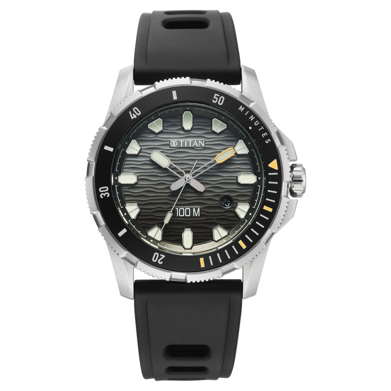 Titan Zero Hour Diver's 100m Analog with Black Dial Black FKM Strap Watch for Men